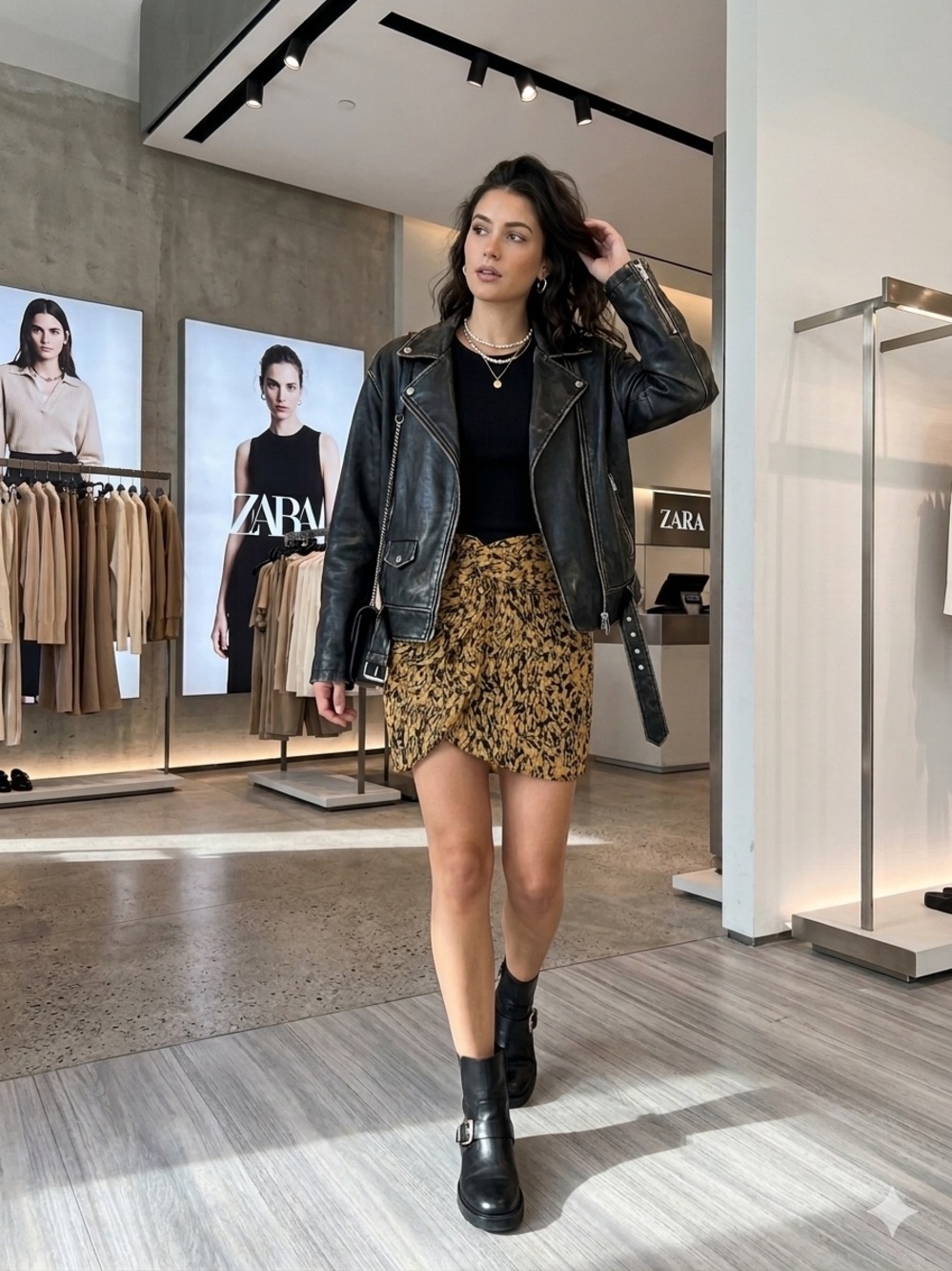 Zara Mustard Leopard-Print Mini Skirt